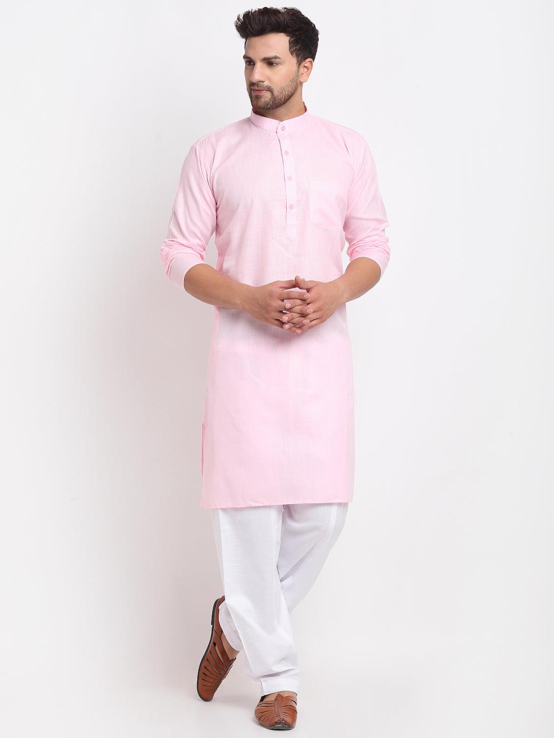 Men's Pink Solid Kurta With White Salwar - Benstoke - Indiakreations