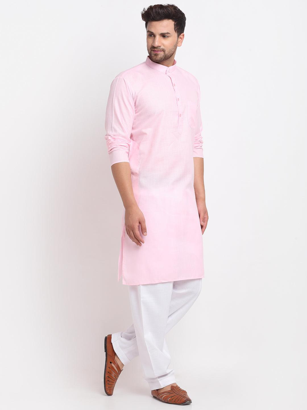 Men's Pink Solid Kurta With White Salwar - Benstoke - Indiakreations