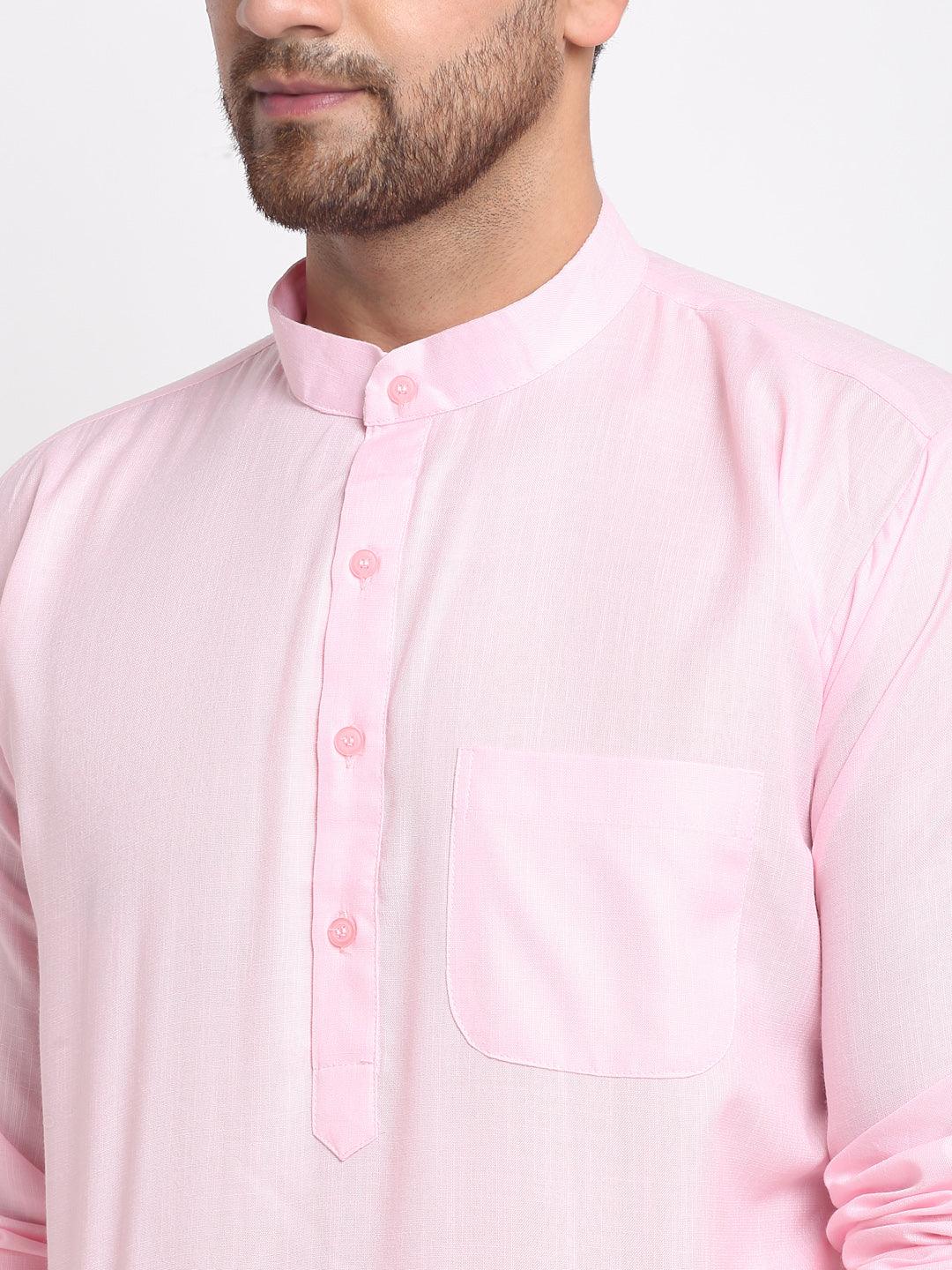 Men's Pink Solid Kurta With White Salwar - Benstoke - Indiakreations