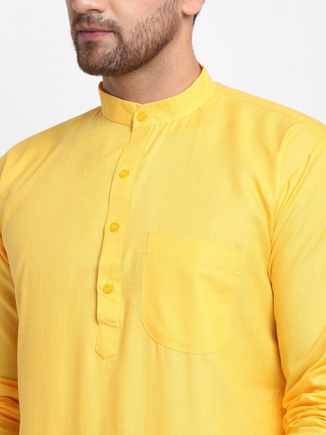 Men's Yellow Solid Kurta With White Salwar - Benstoke - Indiakreations