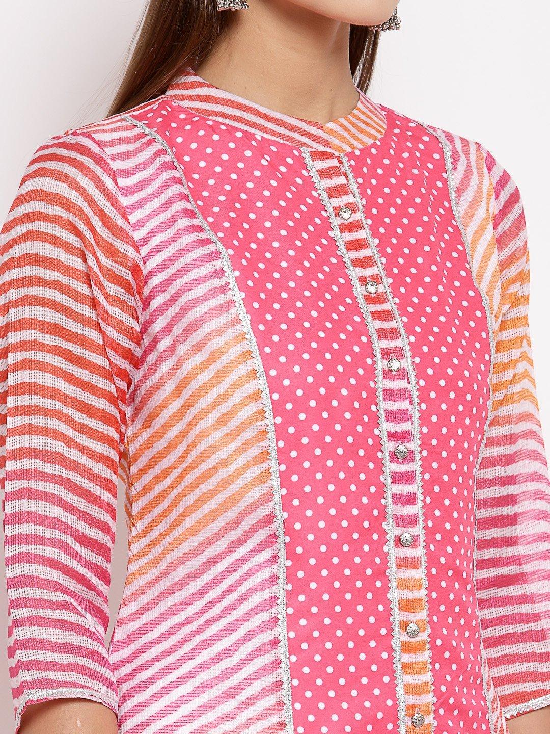 Women Pink Cotton Printed Kurti by Myshka (1 pc Set) - Indiakreations