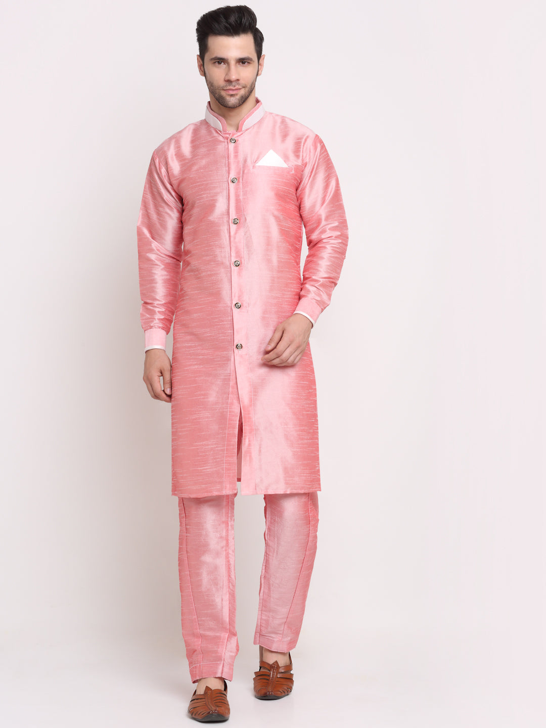 Men's Pink Solid Kurta With Pyjamas Set - Benstoke