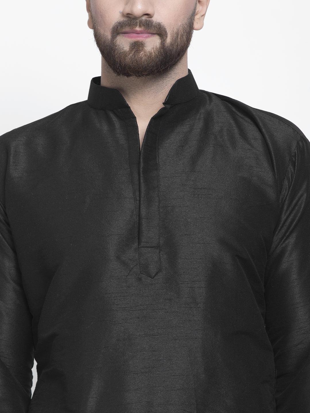 Men's Black Solid Asymmetric Kurta With Churidaar Pyjama - Benstoke - Indiakreations