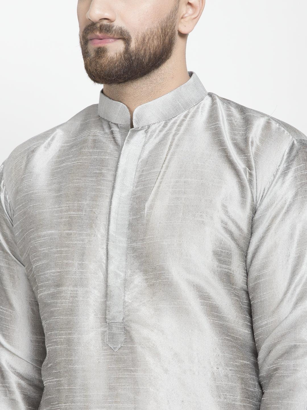 Men's Grey Solid Asymmetric Kurta With Churidaar Pyjama - Benstoke - Indiakreations