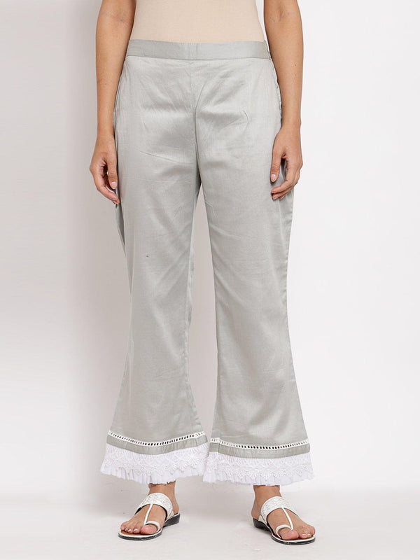 Women Grey Cotton Trouser by Myshka (1 Pc Set) - Indiakreations