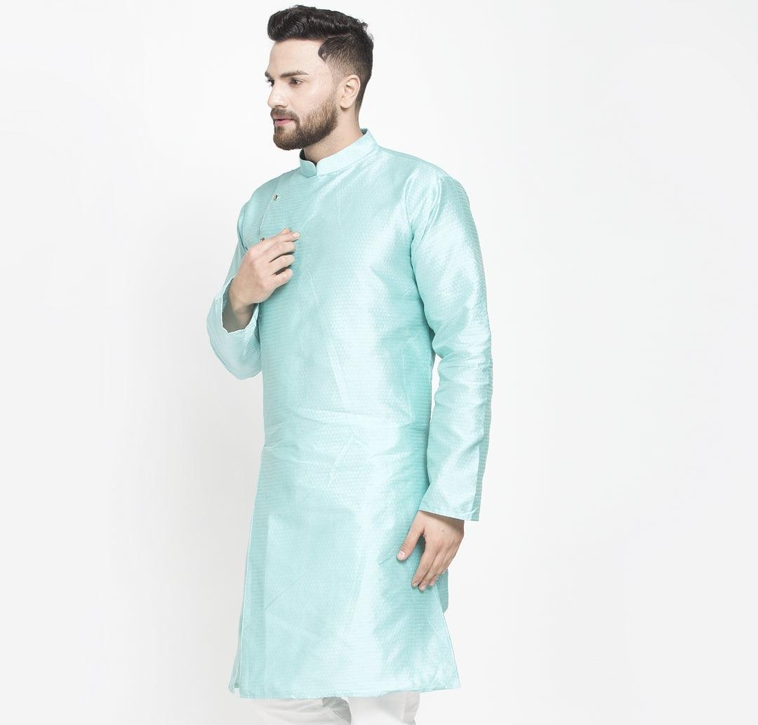 Men's Sky Blue Self Design Long Kurta - Benstoke - Indiakreations