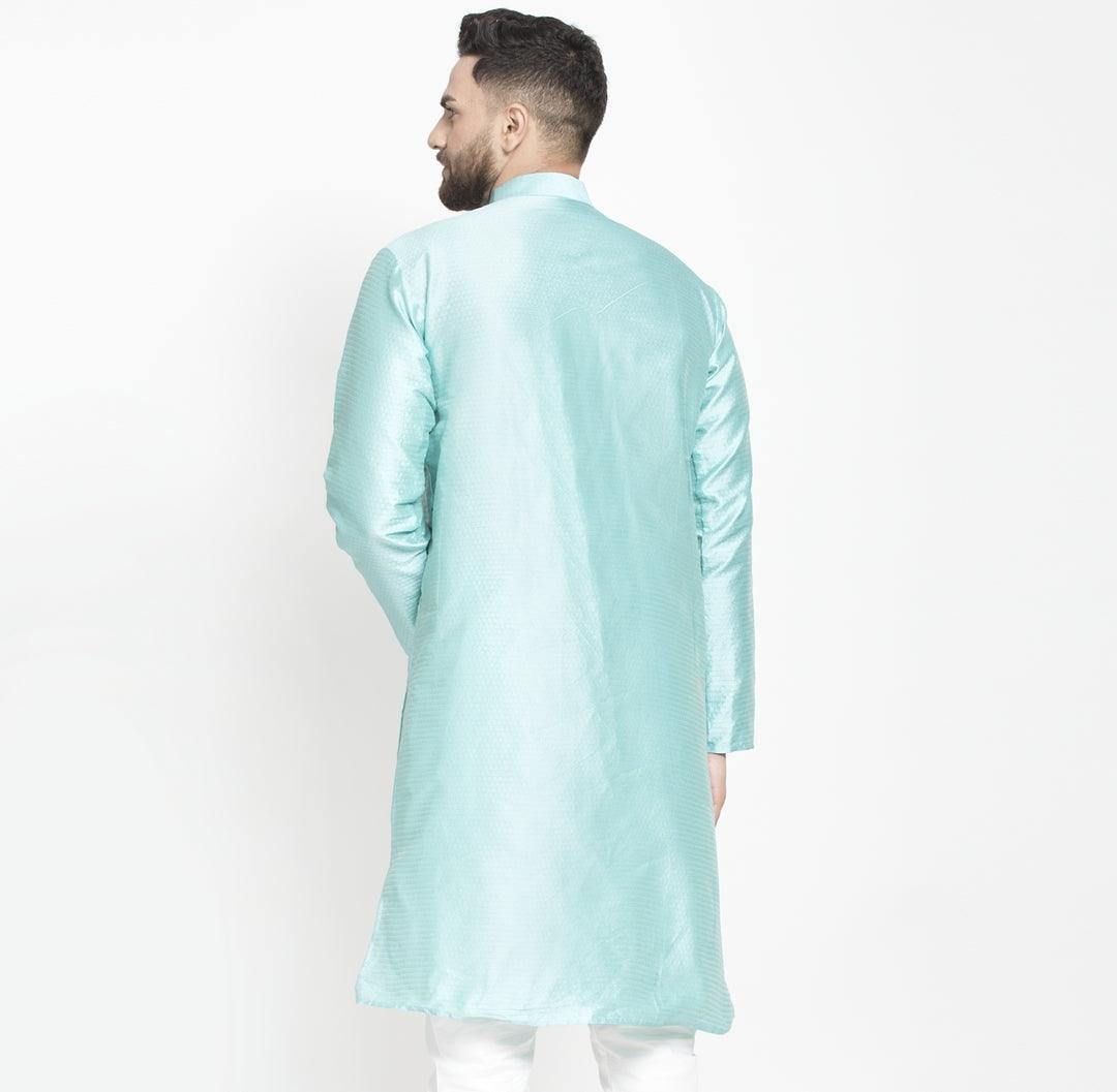 Men's Sky Blue Self Design Long Kurta - Benstoke - Indiakreations