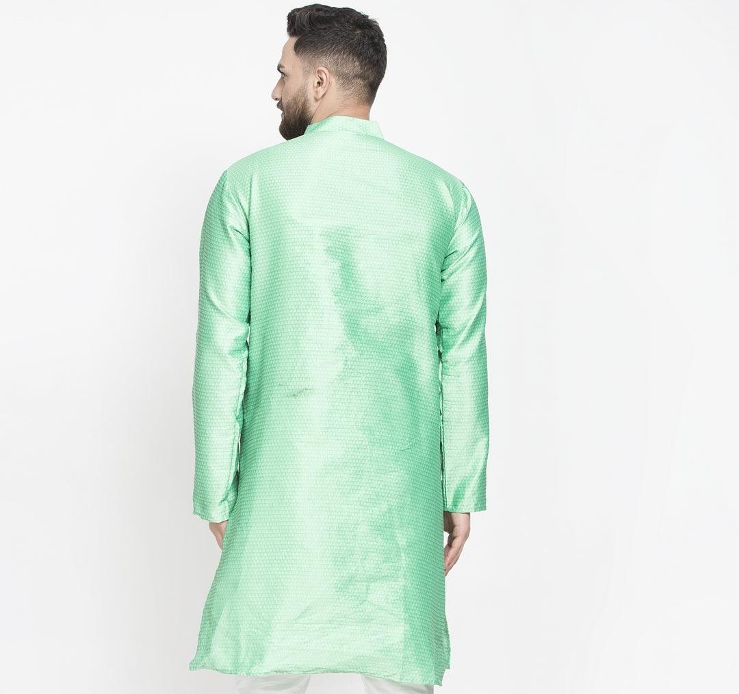 Men's Light Green Self Design Long Kurta - Benstoke - Indiakreations