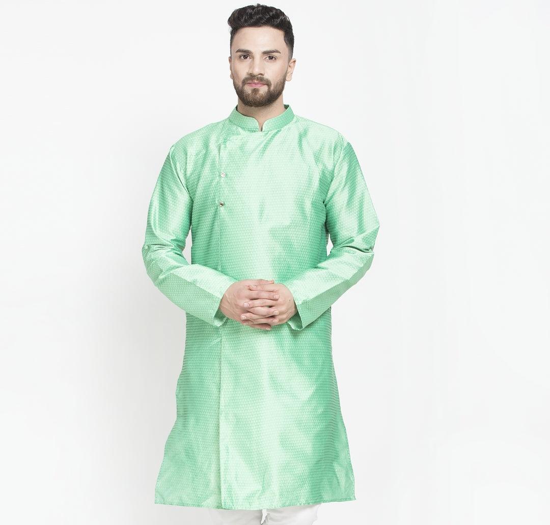 Men's Light Green Self Design Long Kurta - Benstoke - Indiakreations