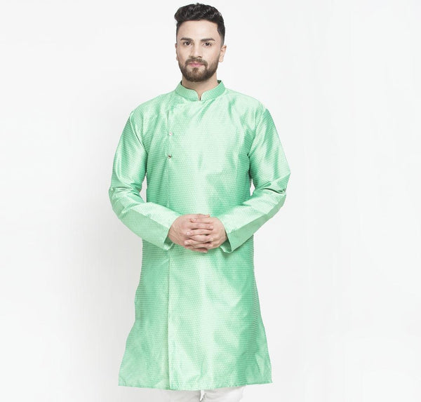 Men's Light Green Self Design Long Kurta - Benstoke - Indiakreations