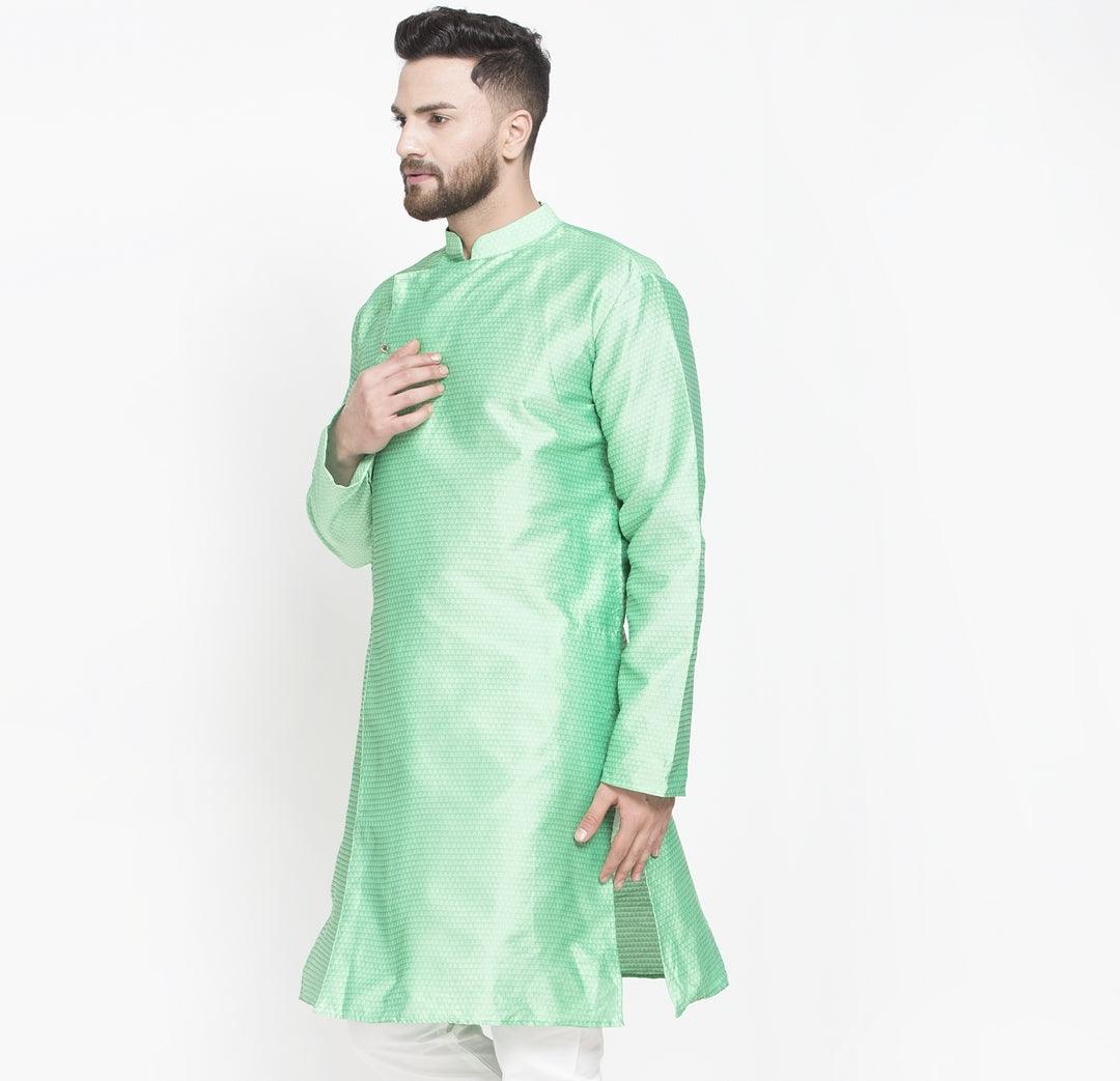 Men's Light Green Self Design Long Kurta - Benstoke - Indiakreations