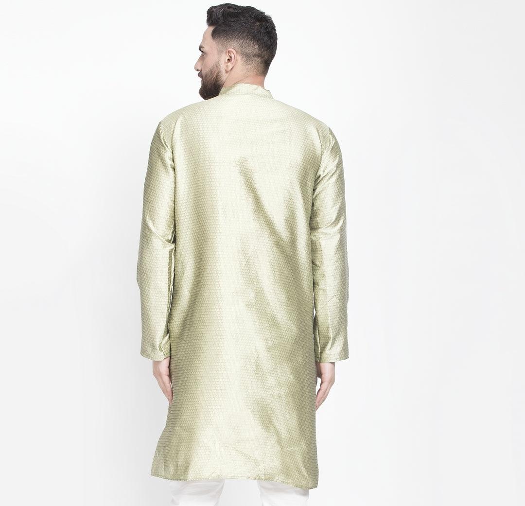 Men's Beige Self Design Long Kurta - Benstoke - Indiakreations