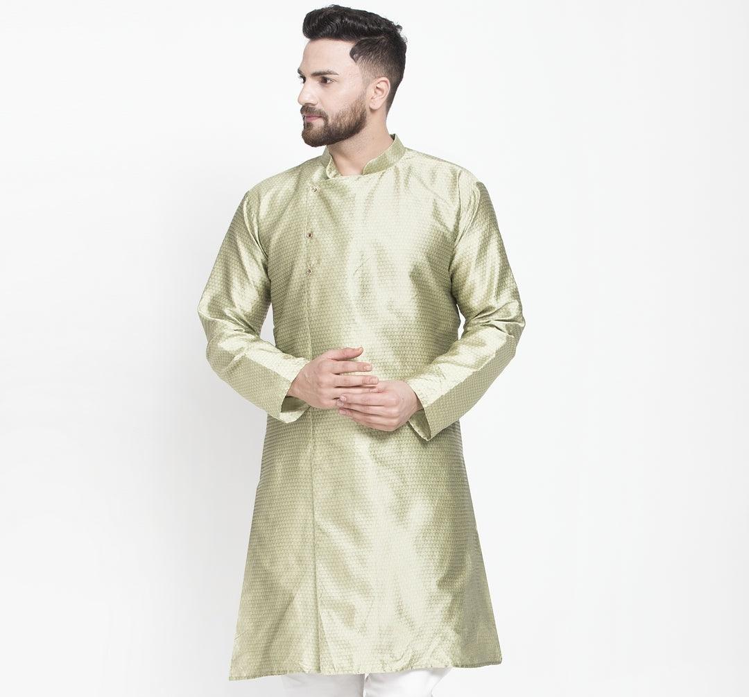 Men's Beige Self Design Long Kurta - Benstoke - Indiakreations