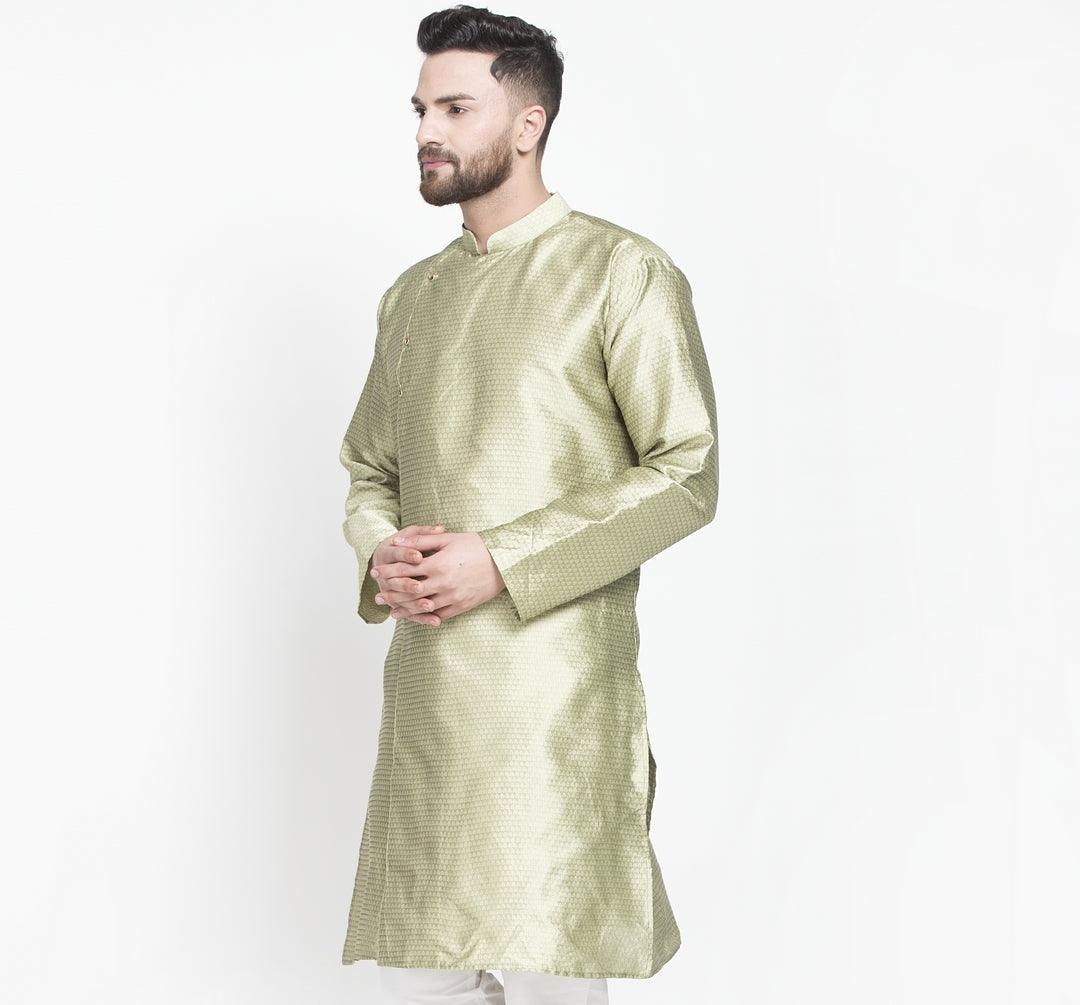 Men's Beige Self Design Long Kurta - Benstoke - Indiakreations