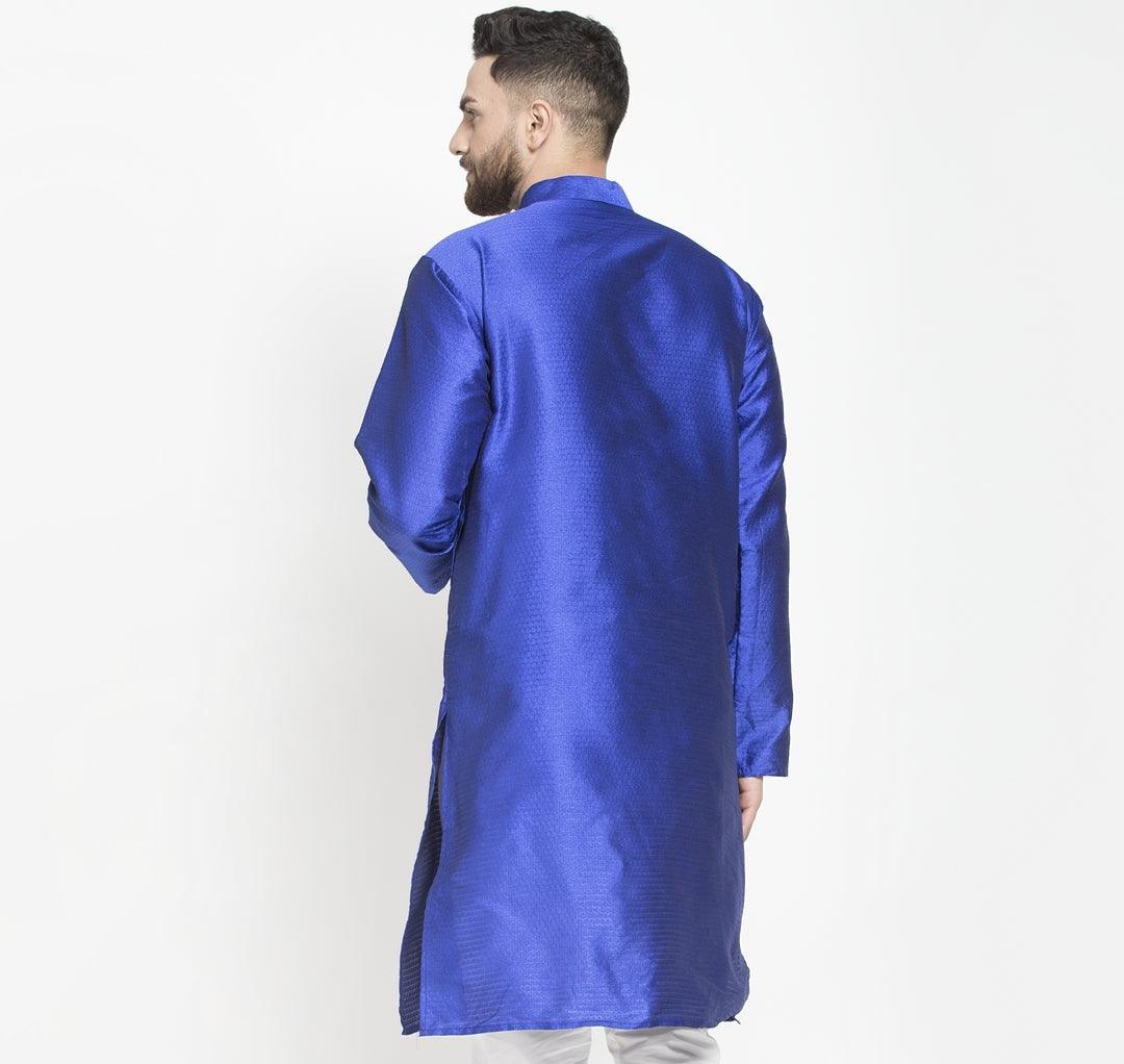 Men's Royal Blue Self Design Long Kurta - Benstoke - Indiakreations