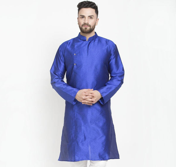 Men's Royal Blue Self Design Long Kurta - Benstoke - Indiakreations