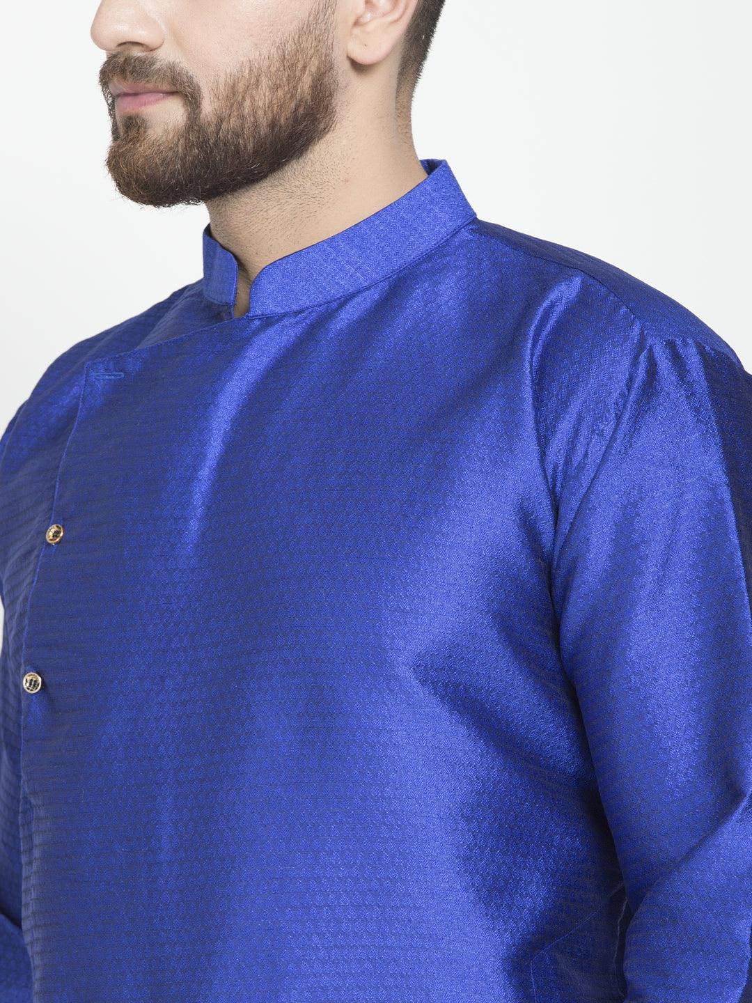 Men's Royal Blue Self Design Long Kurta - Benstoke - Indiakreations