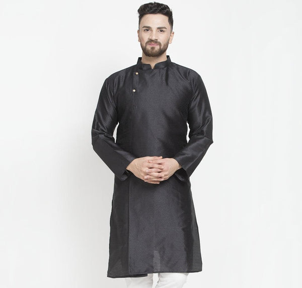 Men's Black Self Design Long Kurta - Benstoke - Indiakreations