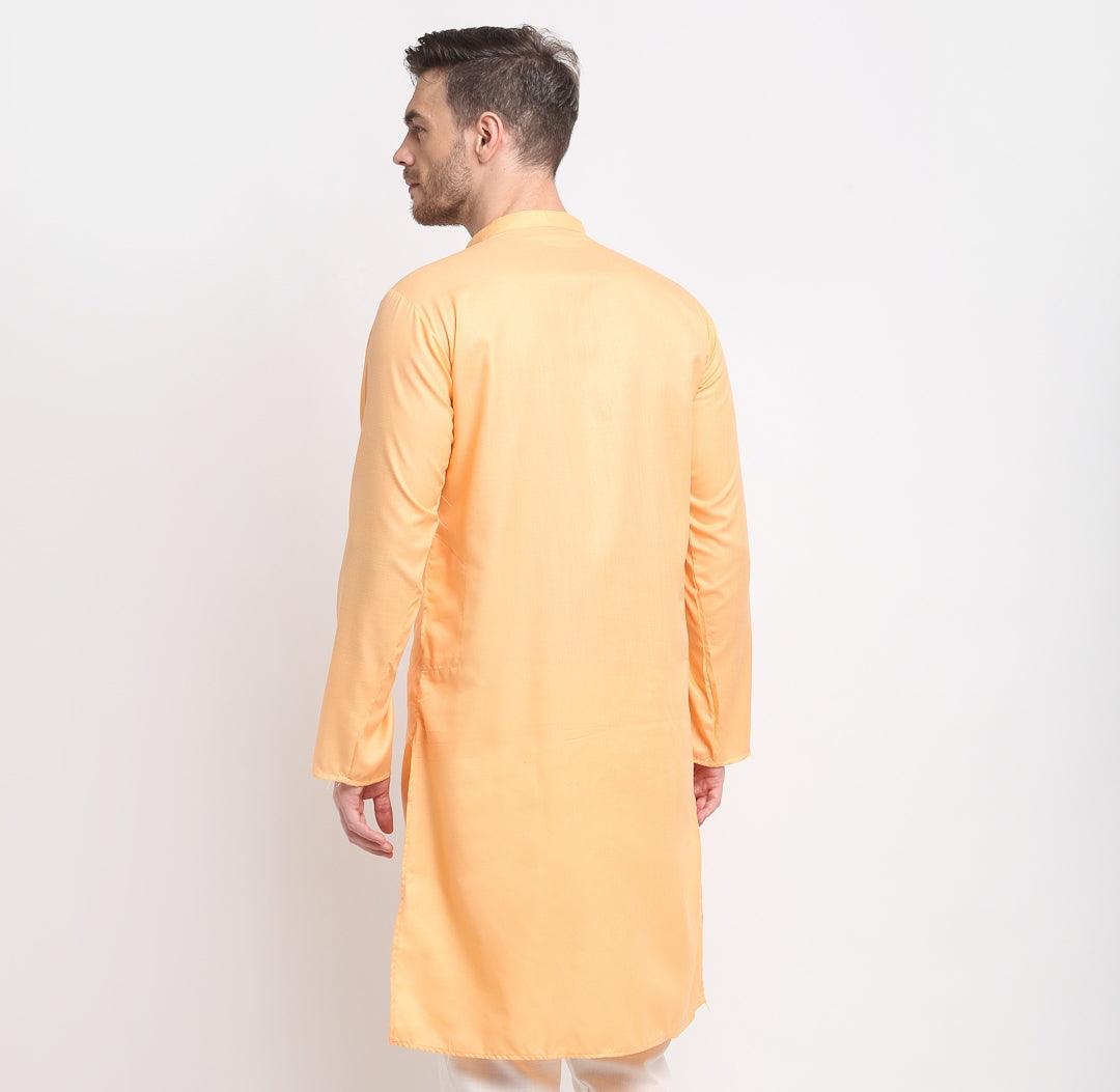 Men's Cotton Blend Peach Straight Long Kurta - Benstoke - Indiakreations