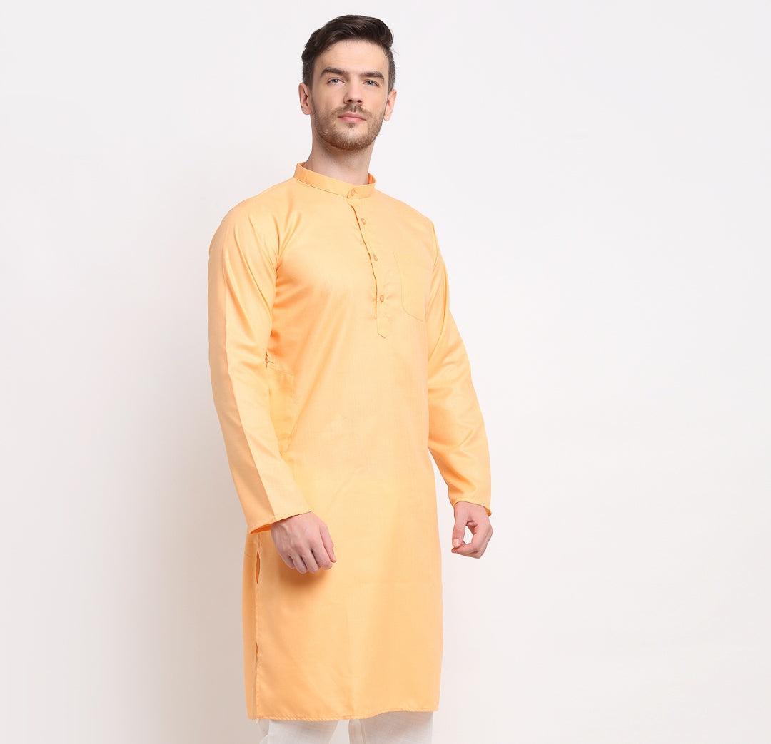 Men's Cotton Blend Peach Straight Long Kurta - Benstoke - Indiakreations