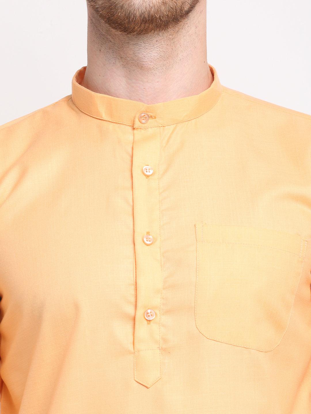 Men's Cotton Blend Peach Straight Long Kurta - Benstoke - Indiakreations