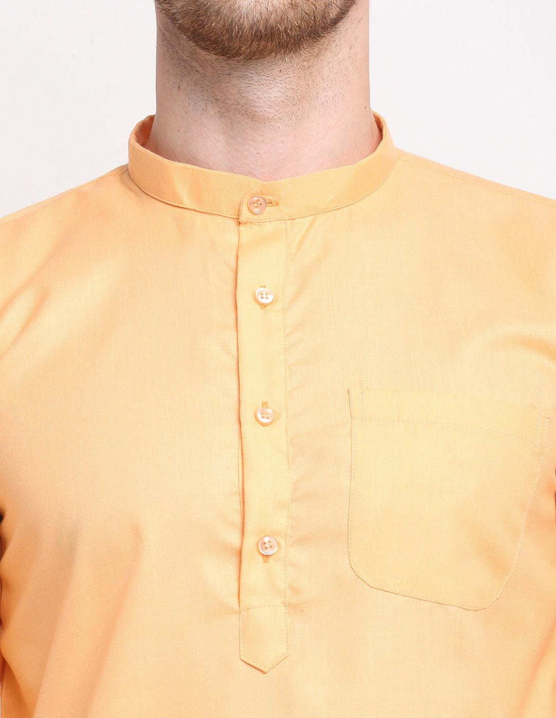 Men's Peach & White Cotton Solid Kurta With Churidaar Set - Benstoke - Indiakreations