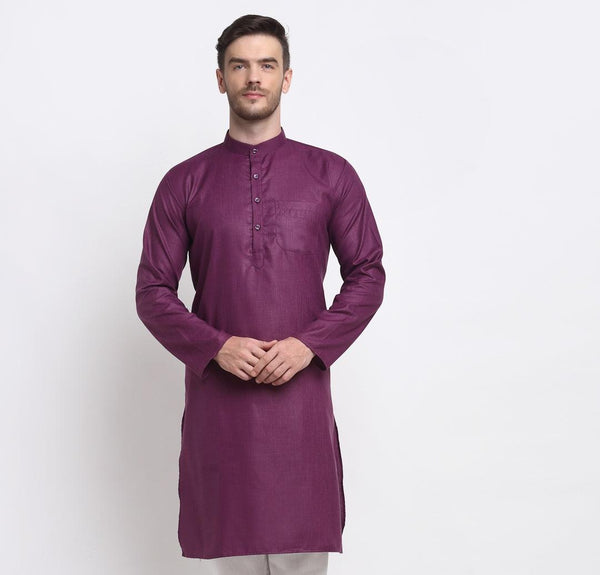 Men's Cotton Blend Purple Straight Long Kurta - Benstoke - Indiakreations