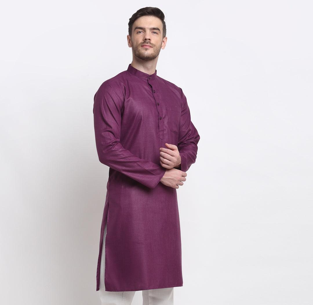 Men's Cotton Blend Purple Straight Long Kurta - Benstoke - Indiakreations