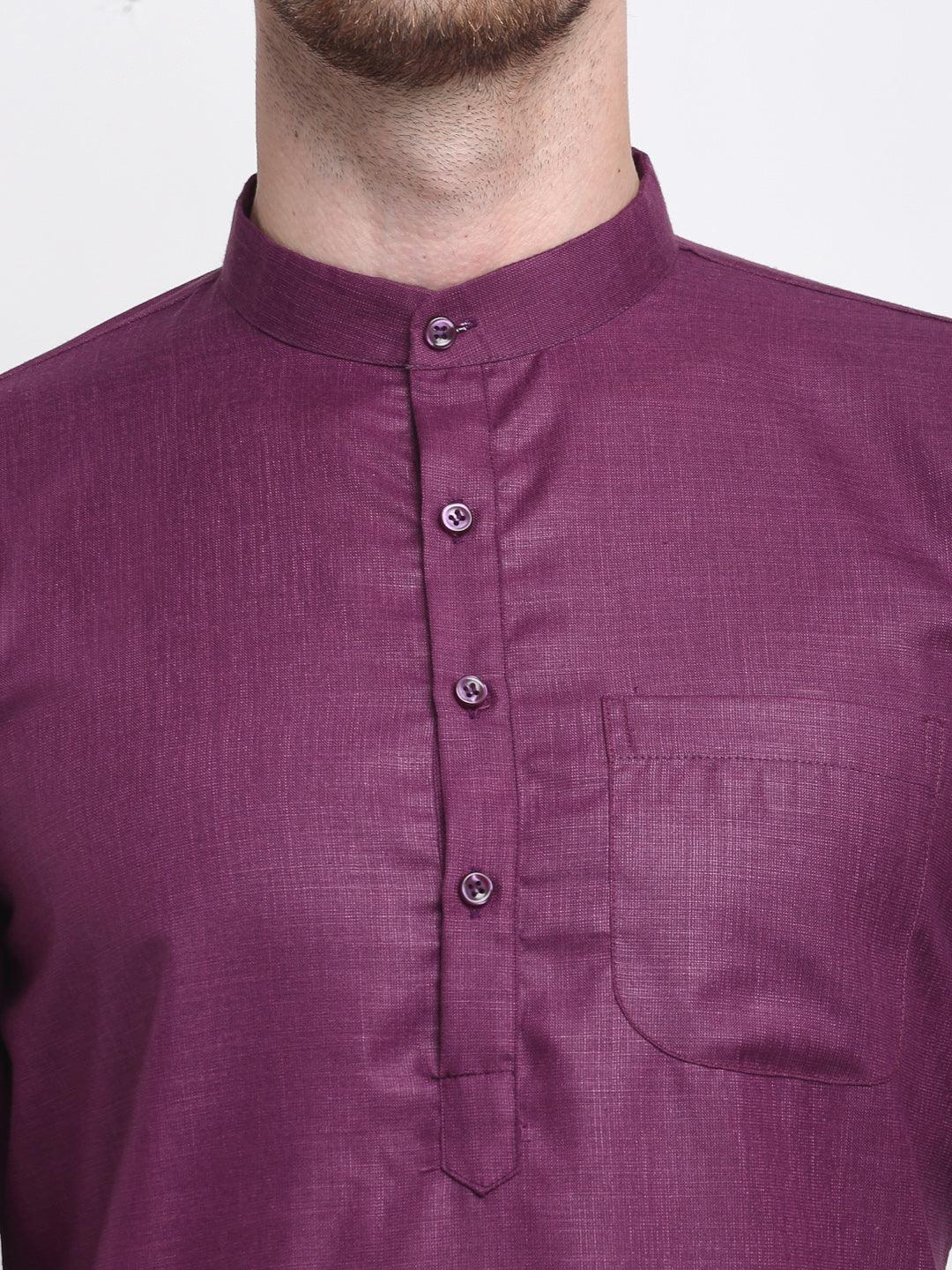 Men's Cotton Blend Purple Straight Long Kurta - Benstoke - Indiakreations