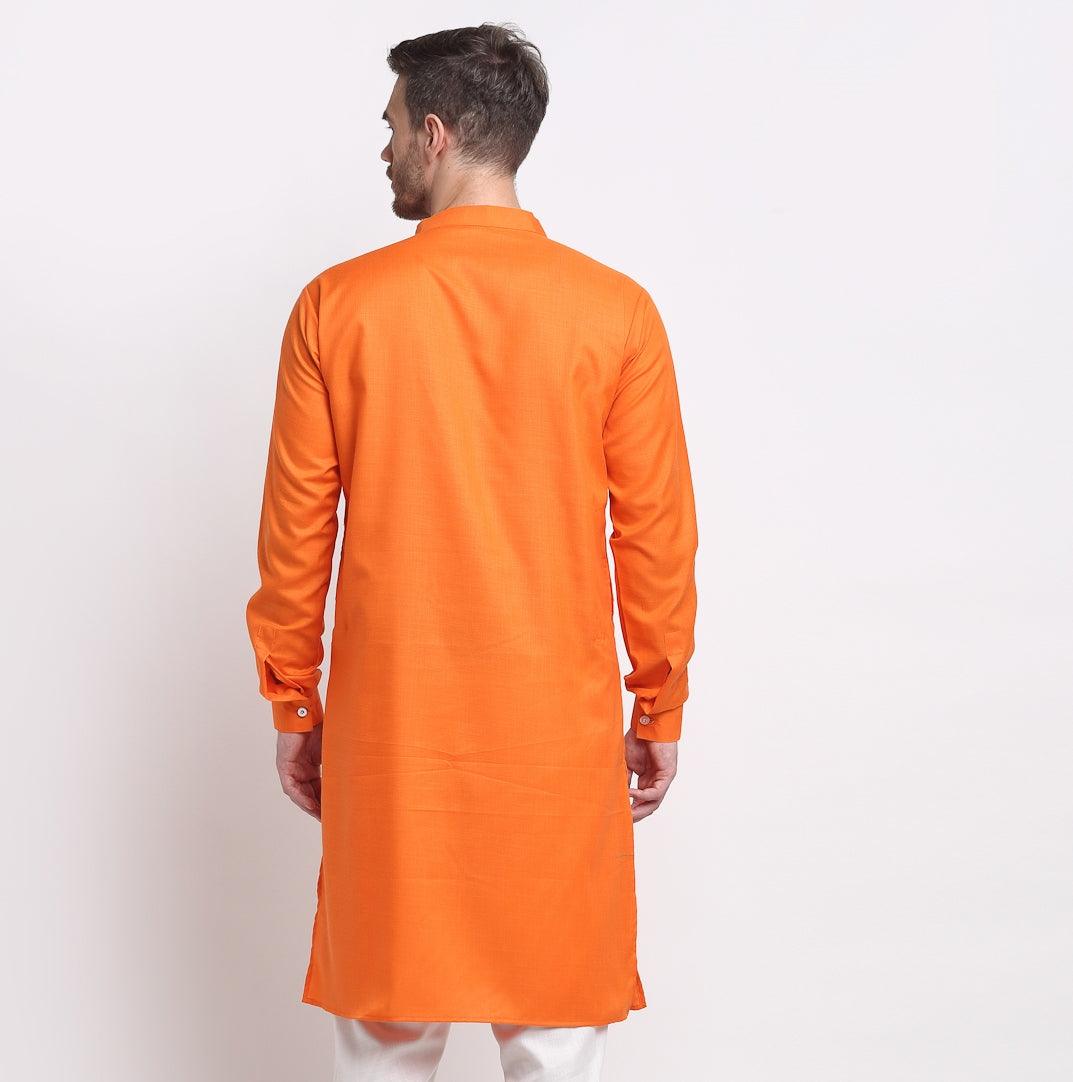 Men's Orange Solid Long Kurta - Benstoke - Indiakreations