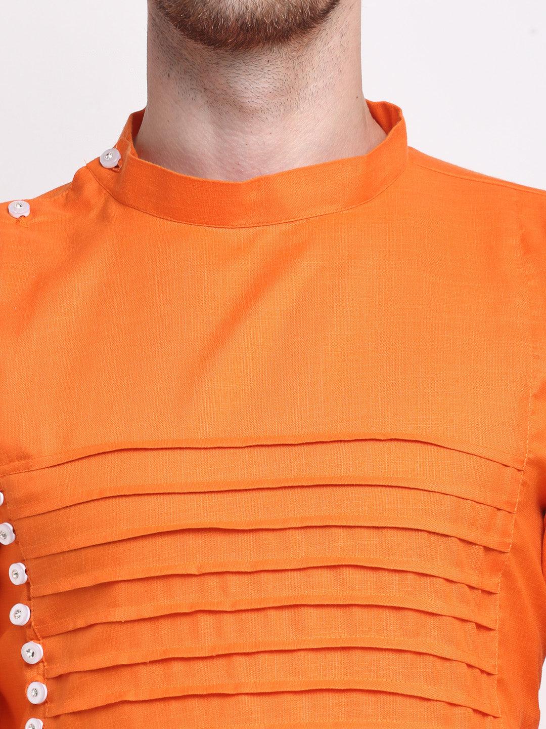 Men's Orange Solid Long Kurta - Benstoke - Indiakreations