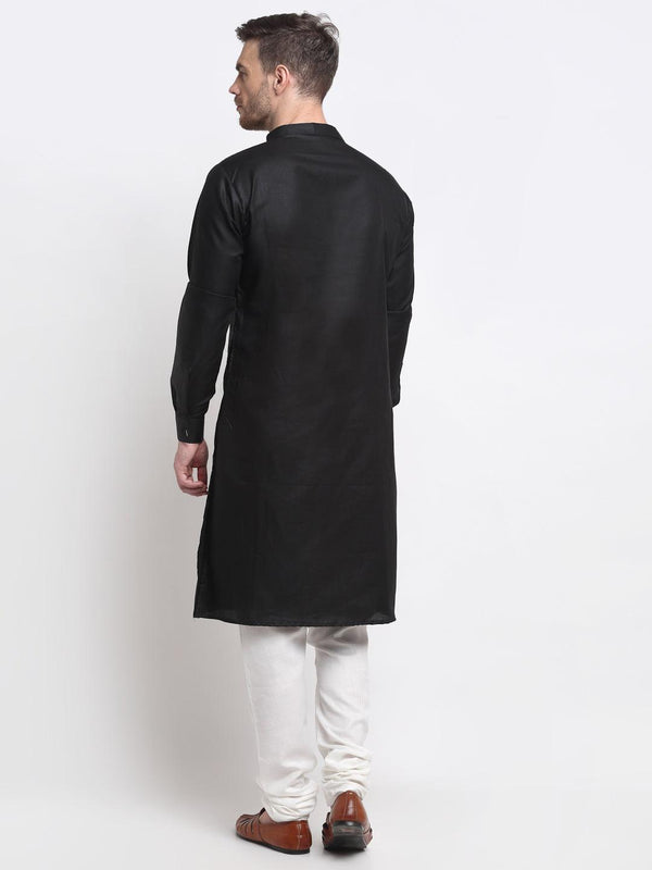 Men's Black Pintuck Design Kurta With White Churidaar Pyjama - Benstoke - Indiakreations