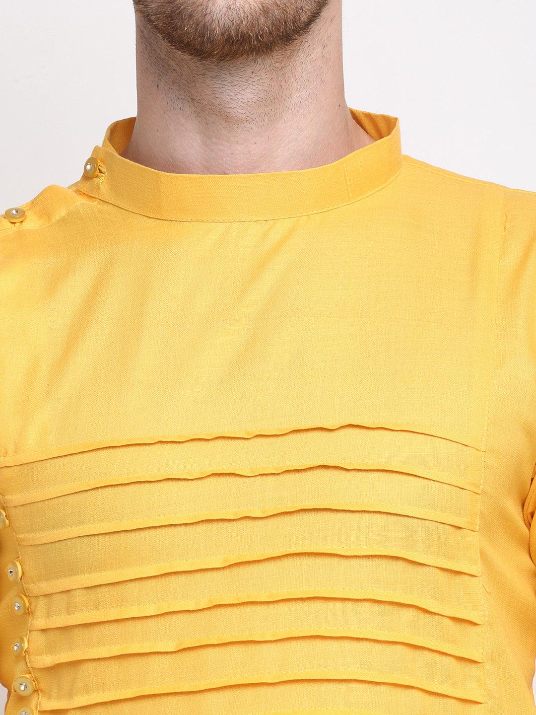 Men's Yellow Solid Long Kurta - Benstoke - Indiakreations