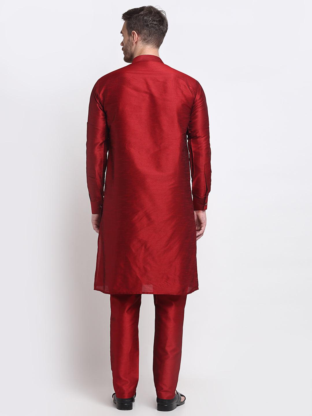 Men's Maroon Solid Kurta With Churidaar Pyjama - Benstoke - Indiakreations