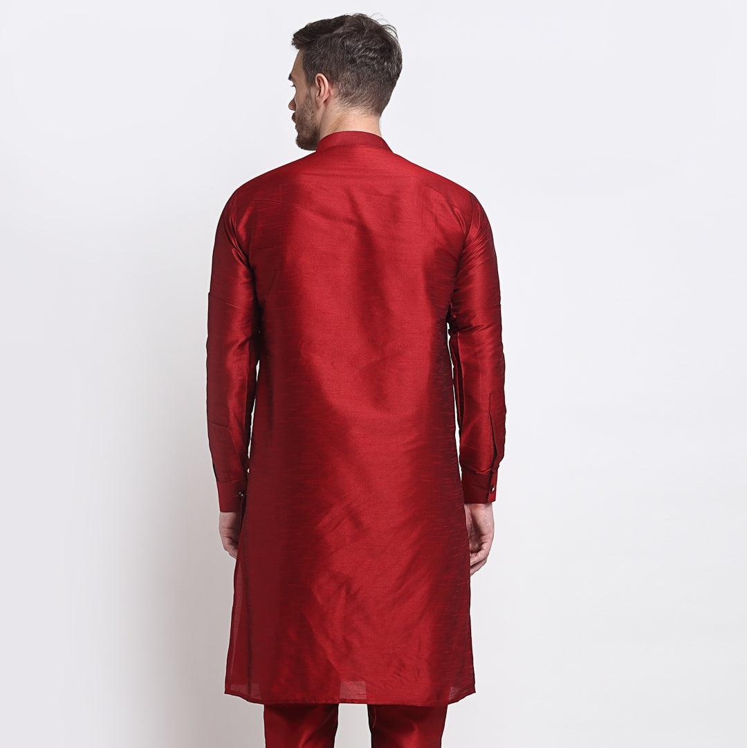 Men's Maroon Solid Long Kurta - Benstoke - Indiakreations