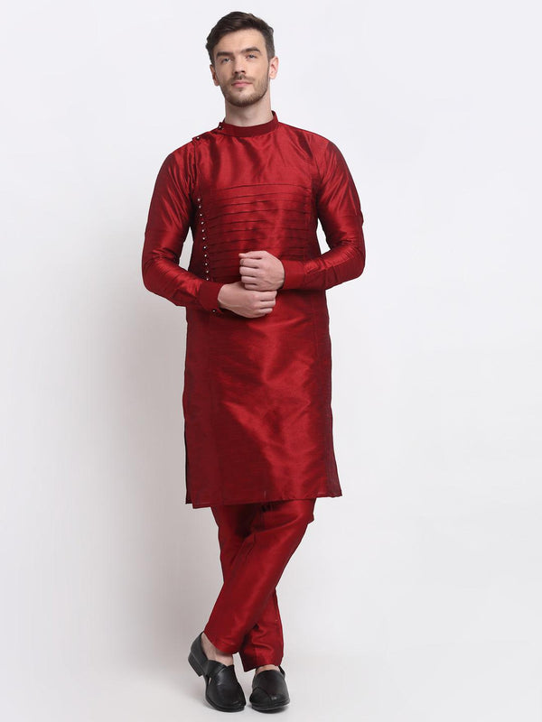 Men's Maroon Solid Kurta With Churidaar Pyjama - Benstoke - Indiakreations