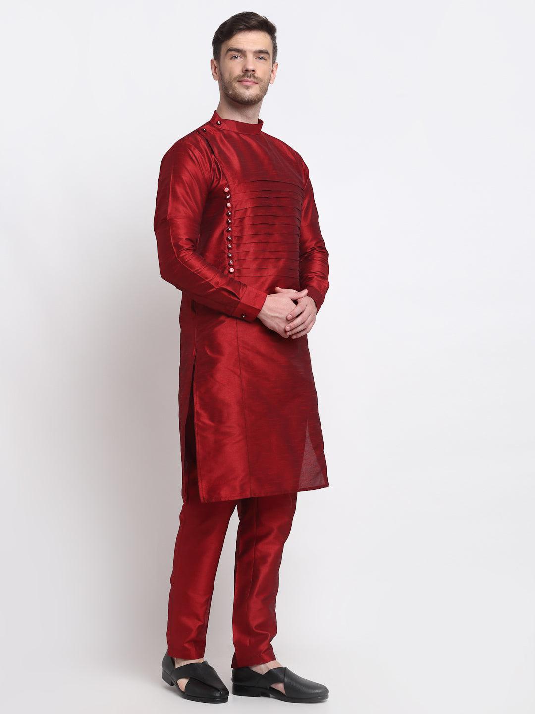 Men's Maroon Solid Kurta With Churidaar Pyjama - Benstoke - Indiakreations