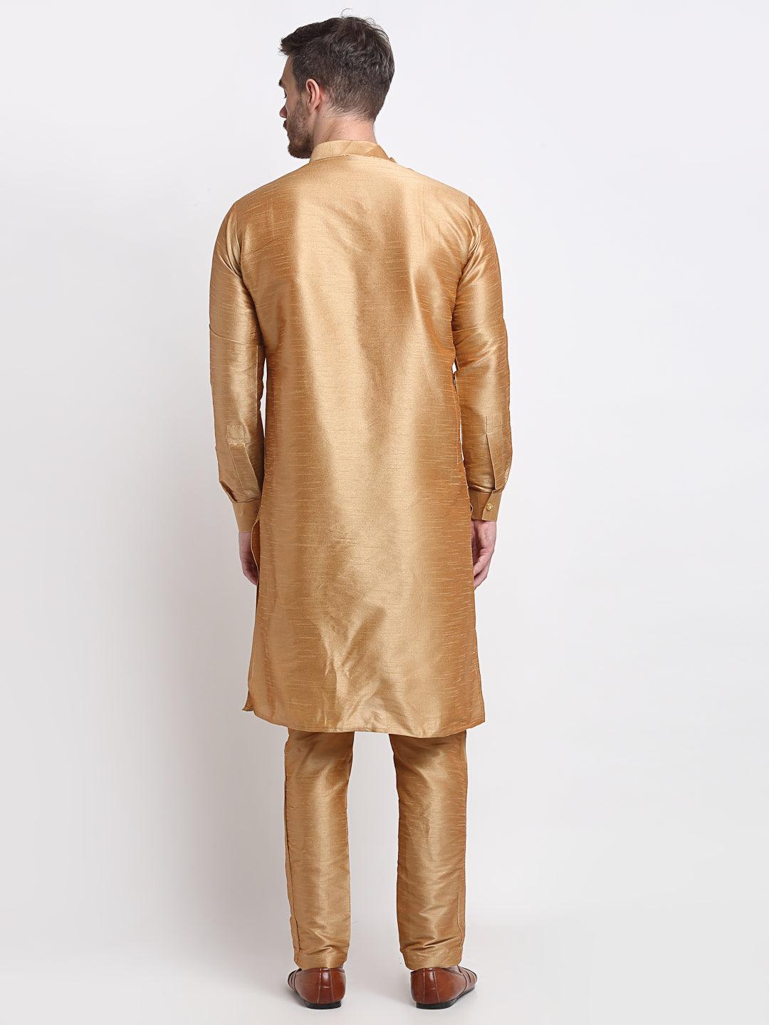 Men's Copper Solid Kurta With Churidaar Pyjama - Benstoke - Indiakreations