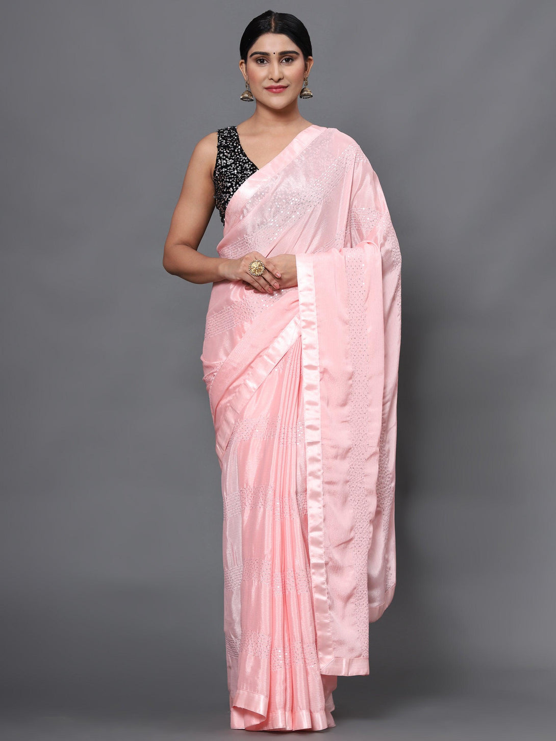 Women's Peach Color Beautiful Ethnic Wear sequin embroidered work Saree - AAISHREE - Indiakreations