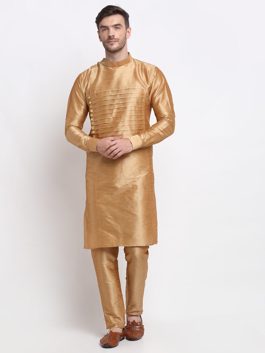 Men's Copper Solid Kurta With Churidaar Pyjama - Benstoke - Indiakreations