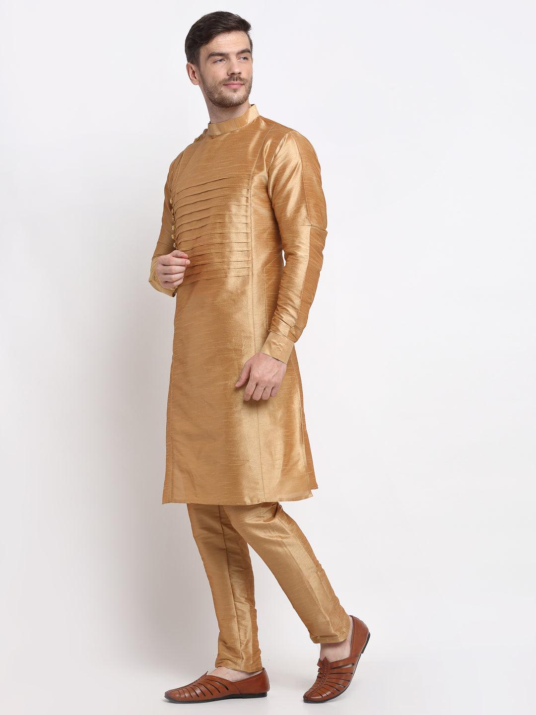 Men's Copper Solid Kurta With Churidaar Pyjama - Benstoke - Indiakreations