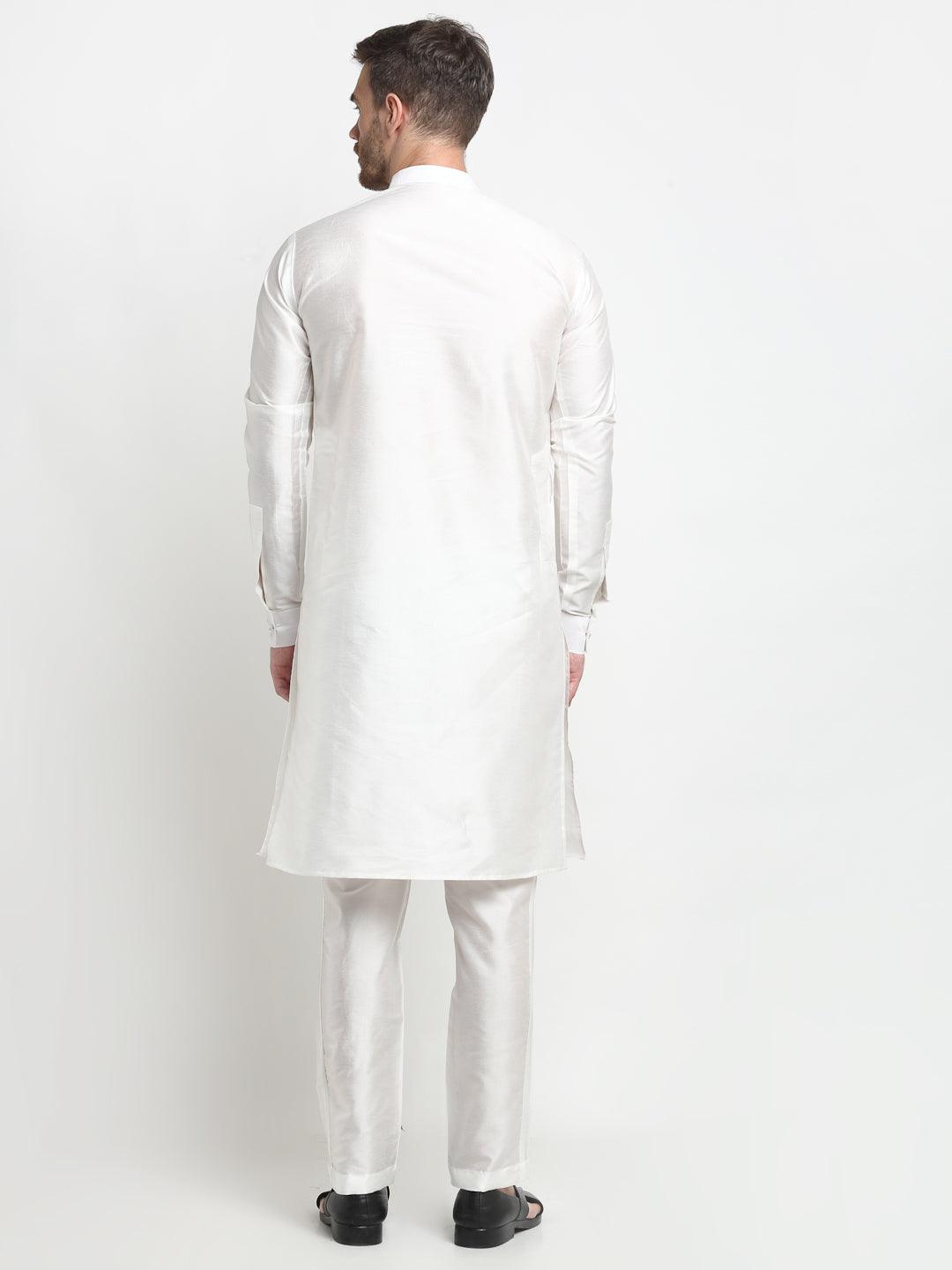 Men's White Solid Kurta With Churidaar Pyjama - Benstoke - Indiakreations