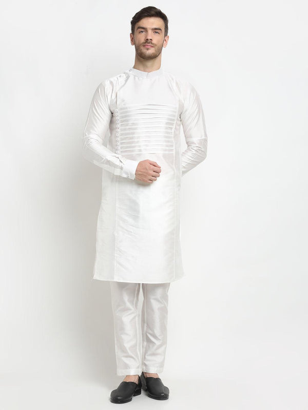 Men's White Solid Kurta With Churidaar Pyjama - Benstoke - Indiakreations