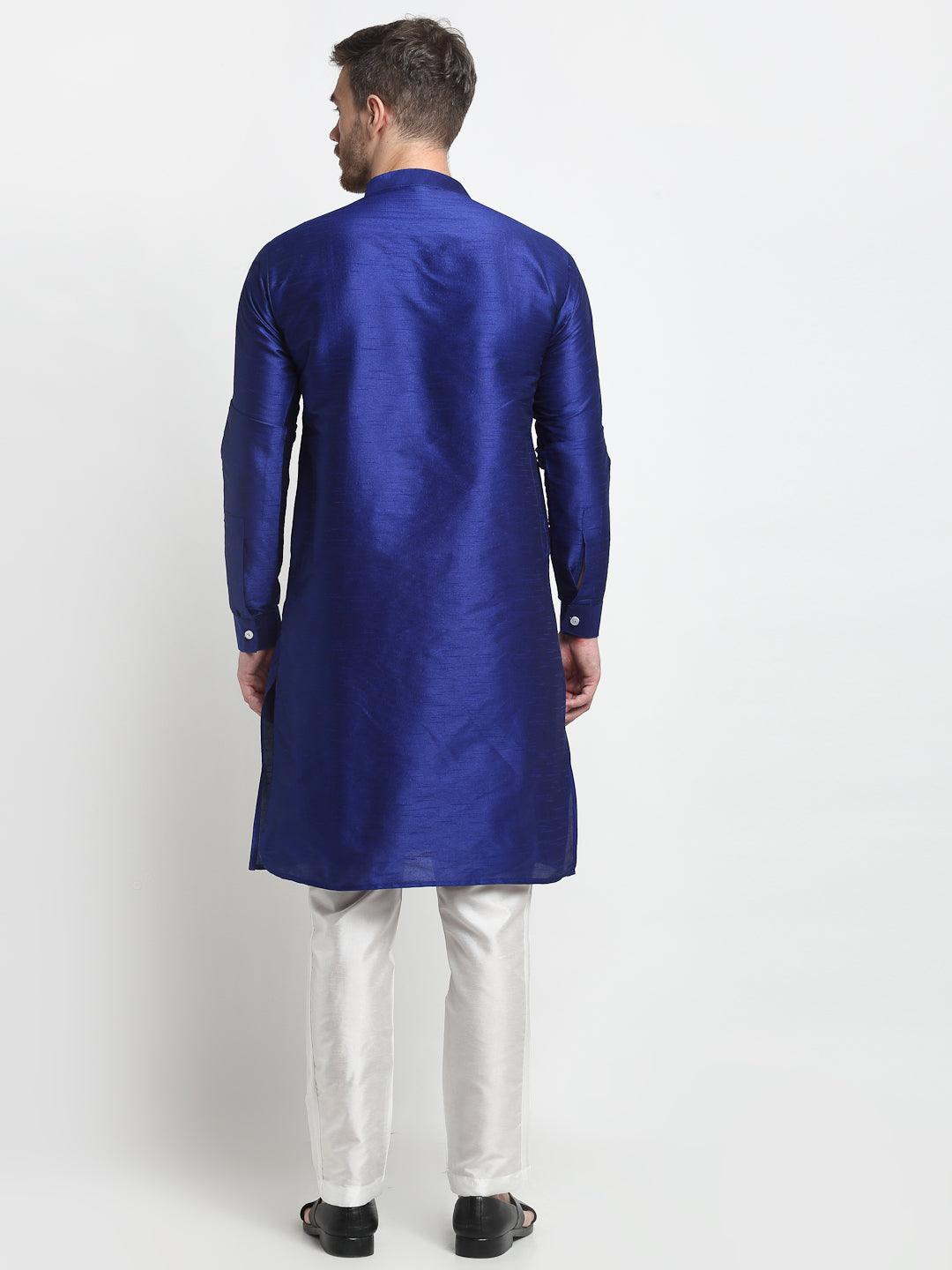 Men's Royal Blue Solid Kurta With Churidaar Pyjama - Benstoke - Indiakreations