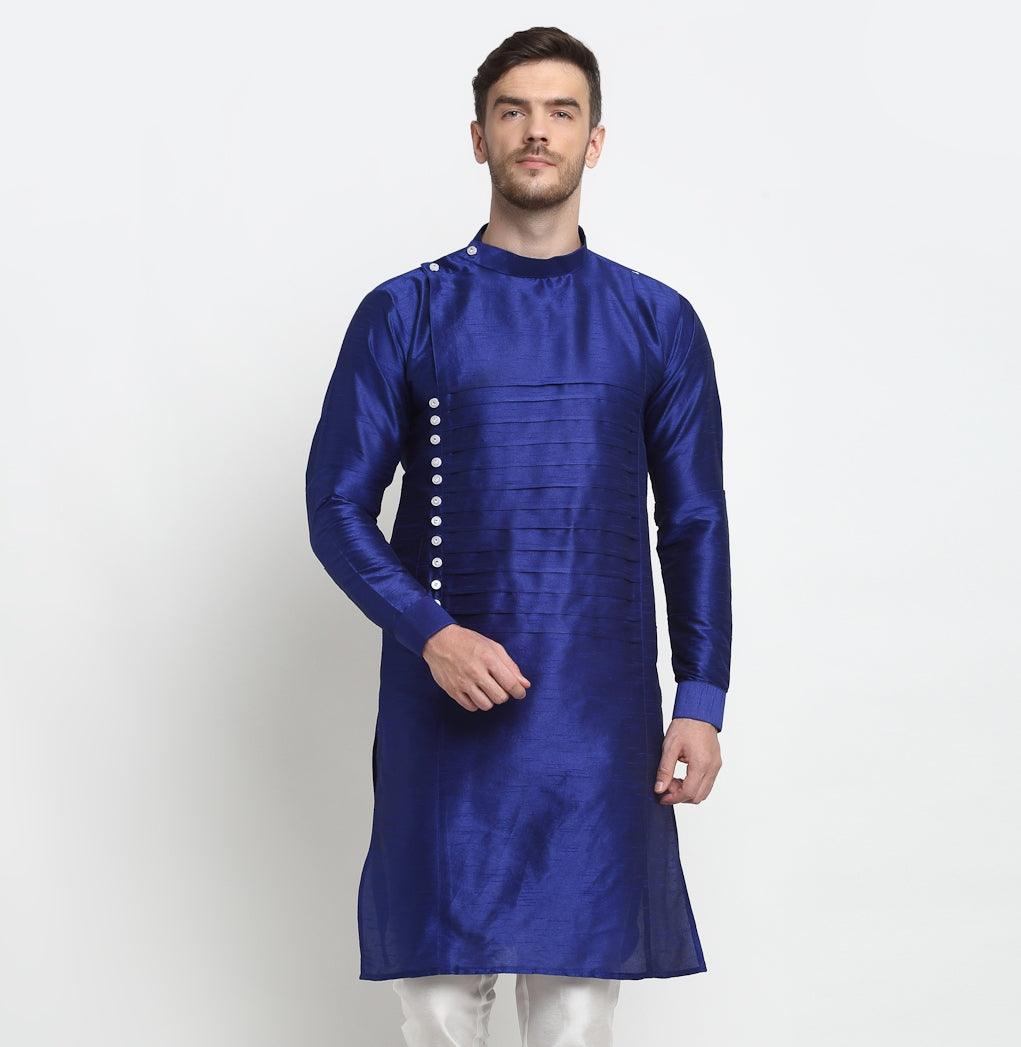 Men's Royal Blue Solid Long Kurta - Benstoke - Indiakreations