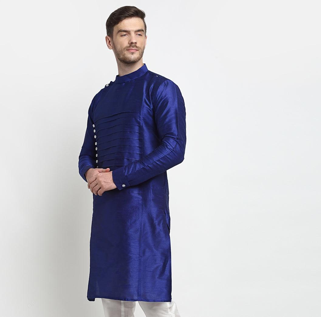 Men's Royal Blue Solid Long Kurta - Benstoke - Indiakreations