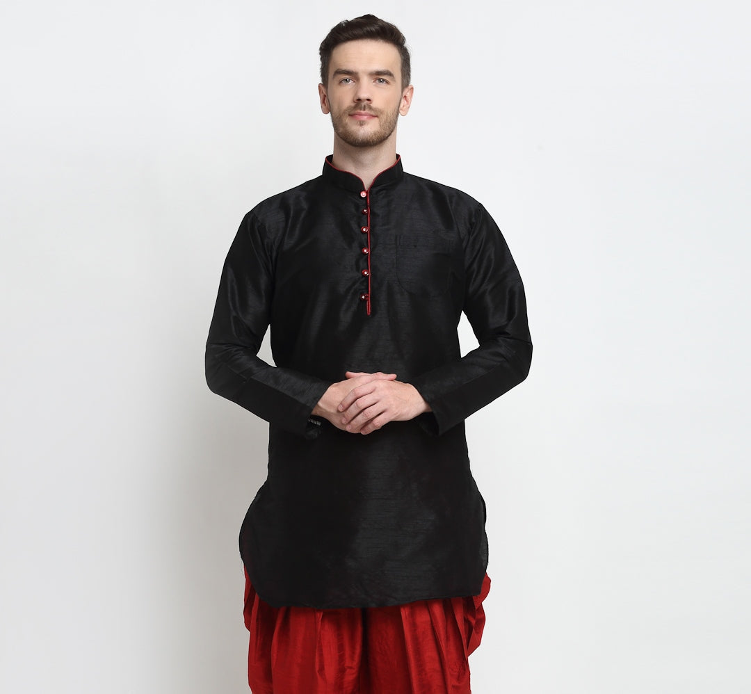 Men's Silk Blend Black Short Kurta - Benstoke