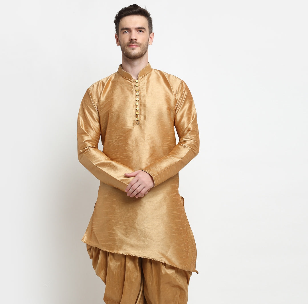 Men's Silk Blend Copper Asymmetrica Short Kurta - Benstoke