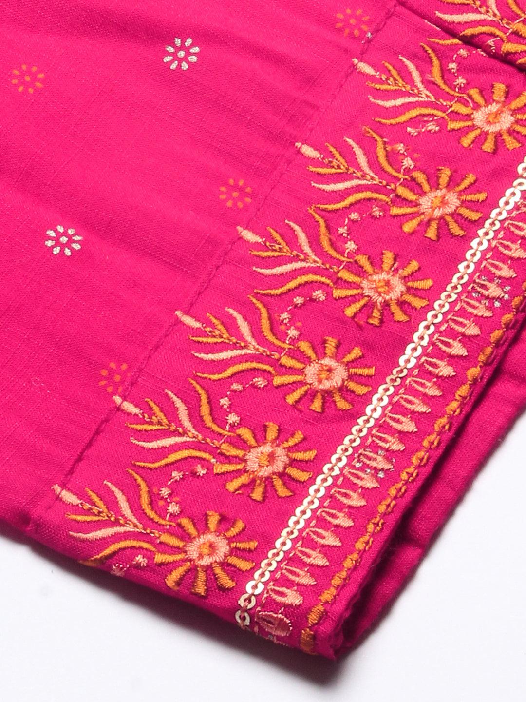 Ethnic Printed & Embroidered Anarkali Kurta with Pant & Dupatta - Pink - Indiakreations