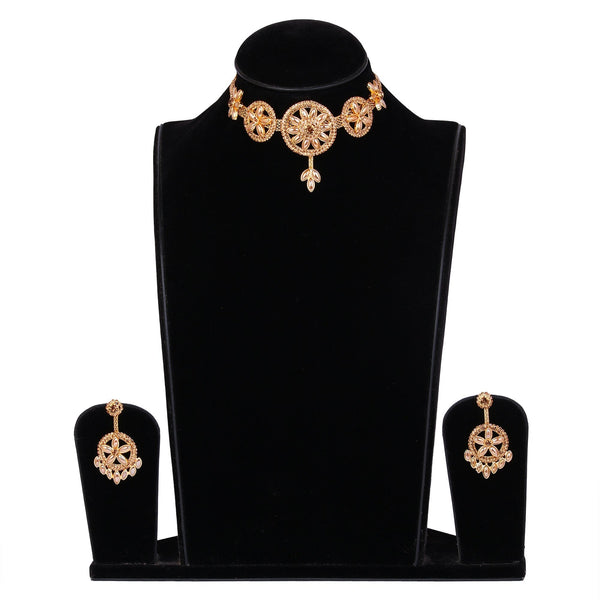 Women's Golden Plated Combo Set Of Necklace, Earring, Ring, And Bracelet  - Tehzeeb